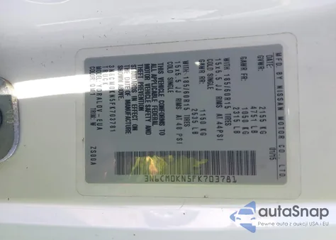 2015 Nissan Nv200 S z USA, uszkodzony, nr VIN 3N6CM0KN5FK703781